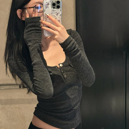 Tonngirls Harajuku Vintage T Shirt Women Long Sleeve Skinny Y2k American Retro 90s Crop Tops Streetwear Basci Tee Tops Autumn