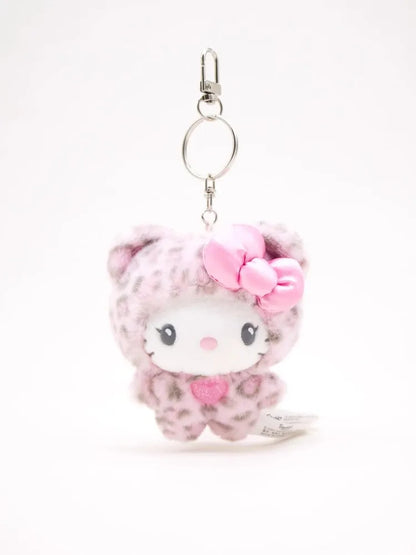 Sanrio Leopard Print Bear Hello Kitty Keychain Kuromi Cinnamoroll Bag Pendant My Melody Plush Doll Toys Decoration Gift for Girl