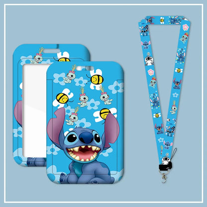 Stitch Cartoon Disney Lanyard Card Sleeve ID Bus Card Work Permit Card Sleeve Cute Student Cartoon Neck Strap Hang Rope Lariat