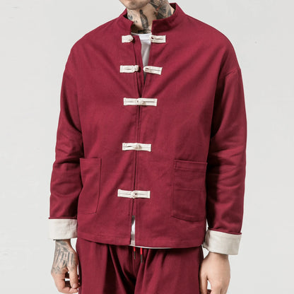 Chinese Wind Cotton Buckle Large Men's Casual Jacket Jacket Retro Stand-up Collar Tang Suit Top Batch