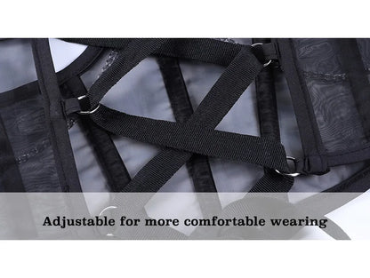 Sexy Corset Underbust Punk Metal Chain Black Women Top Curve Shaper Strap Slimming High Waist Belt Lace Bustiers