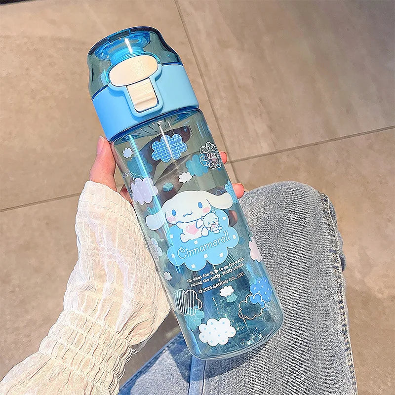 550ml Sanrio Plastic Water Bottle Cute Cinnamoroll Kuromi Water Cup Girls Plastic Drink Bottle Portable Outdoor Sports Cups