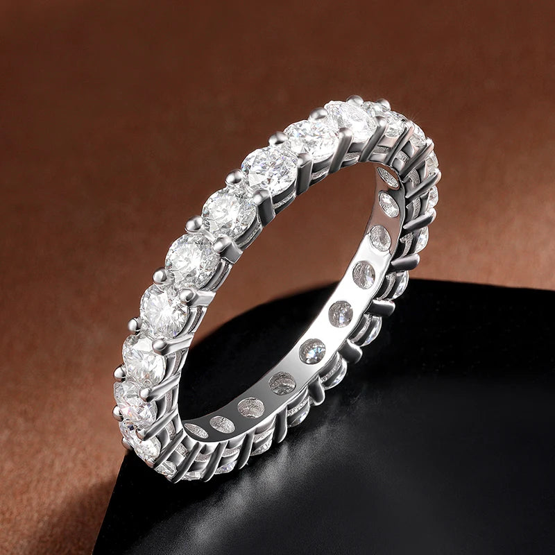 KNOBSPIN 3mm ラウンドモアサナイトリング 18K ホワイトゴールドメッキ 925 スターリングシルバー ファインジュエリー 結婚指輪 婚約指輪 レディース メンズ