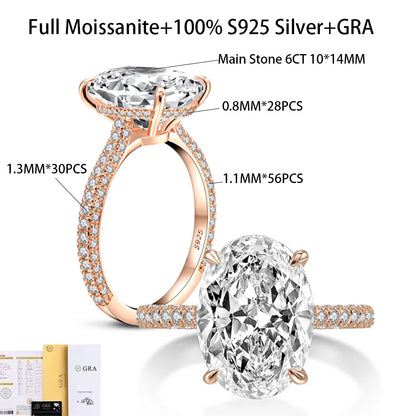 COSYA 8CT 10*14mm Oval Cut Full Moissanite Ring S925 Silver Sparkling D Lab Diamond Wedding Band For Women Luxury Fine Jewelry