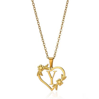 Initial Letter Stainless Steel Pendant Necklace for Women Fashion Gold Color Chain A-Z Alphabet Clavicle Necklaces Jewelry Gift