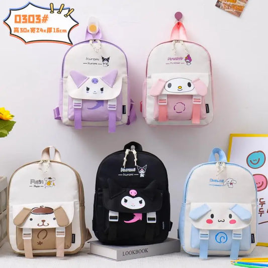 Cute Kuromi Canvas Backpack For Girls School Bags Portability Teens College Student Large Travel Shoulder Bag Mochilas Escolares