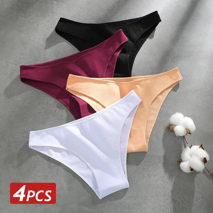 4PCS Seamless Cotton Panties Women Solid Color Briefs Sexy Low Waist Underpants Female Breathable Underwear Ladies Stretch Panti