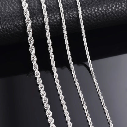 925スターリングシルバー幅2mm/3mm/4mmロープチェーンネックレス/ブレスレットメンズレディースメンズファッションチェーンネックレス1個