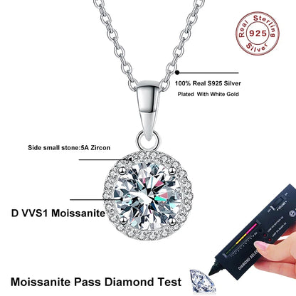 NeeTim 1 Carat Real Moissanite Pendant For Women Lab Diamond Necklace 925 Sterling Silver Fine Jewelry Girl Valentine's Day Gift
