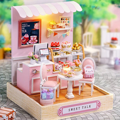 木製ミニチュアドールハウス DIY 小さな家キット 3Dパズル 組み立て式ハウス 家具 おもちゃ 子供の誕生日プレゼント