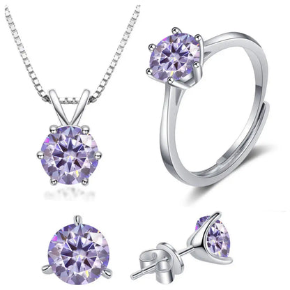 925スターリングシルバー 1CT*4 Dカラー モアサナイト リング イヤリング ネックレス セット ファインジュエリーセット エレガント レディースジュエリー パーティー ウェディング用
