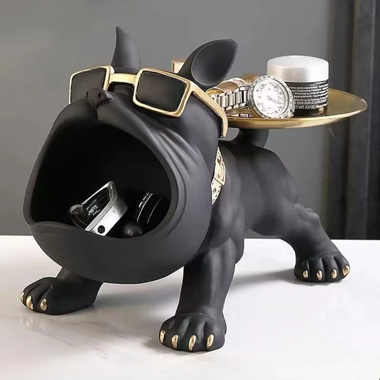 30cm ホームデコレーション ブルドッグ 置物 犬像 収納ボックス 動物飾り 樹脂工芸 アート彫刻 置物 ホーム 子犬彫刻