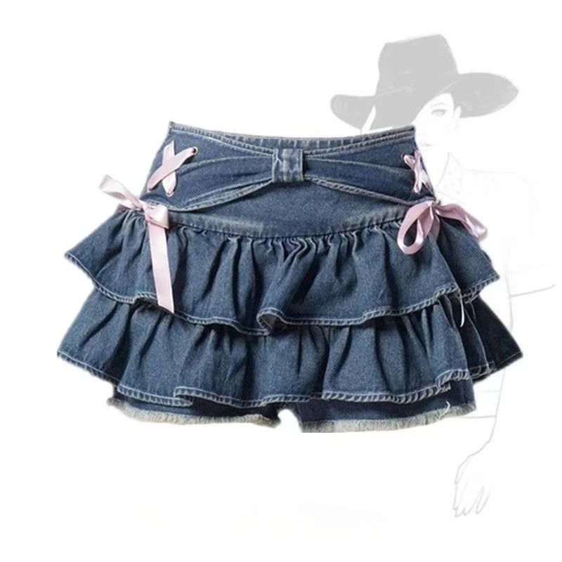 Black Gothic Mini Skirt Woman Y2K Korean Fashion High Street Aesthetic Elegant Retro A-line Mini Denim Skirt Outfits 2025