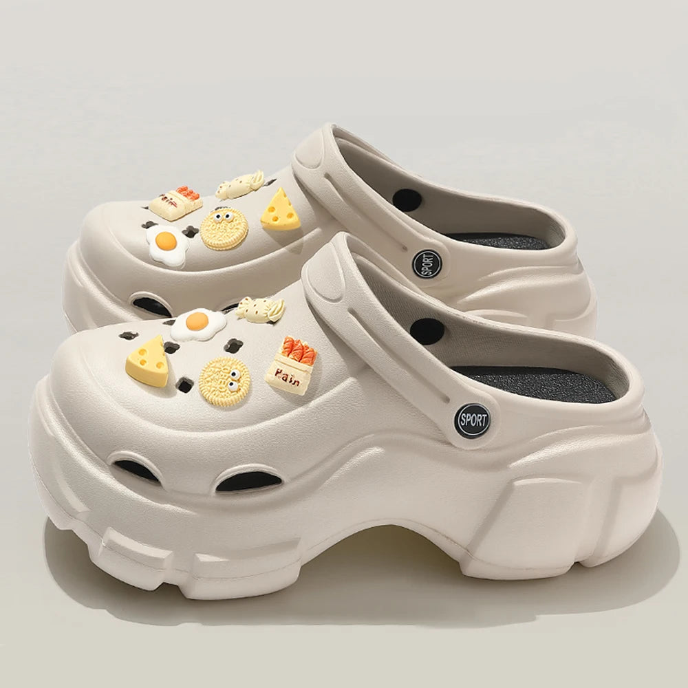 BASATU 夏のアウトドアクロッグ レディーススリッパ プラットフォームビーチサンダル DIYかわいいカートゥーンクロッグ レディースビーチサンダル 女性用ガーデンシューズ