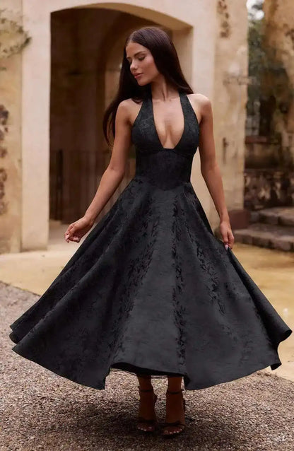 Giyu Club Evening Party Dresses Women 2025 Summer Sexy Bow Halter Long Dress Elegant Jacquard Lace Up Backless Birthday Robe