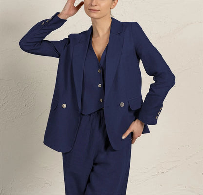 Summer Women's Suit 3 Pcs Linen Lady Business Office Suits Slim Fit Womens Tuxedo Casual Suits 2025 (Blazer +Vest +Pants)