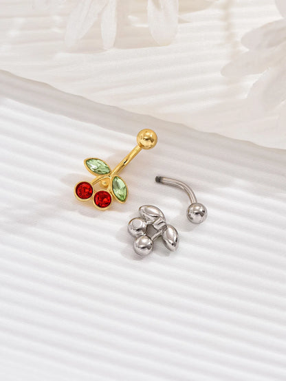 14G Cute Surgical Steel Plated 18K Gold Cherry Belly Button Ring for women Body Belly Piercing Fruit Navel Belly Button Rings