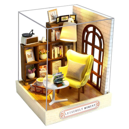 木製ミニチュアドールハウス DIY 小さな家キット 3Dパズル 組み立て式ハウス 家具 おもちゃ 子供の誕生日プレゼント