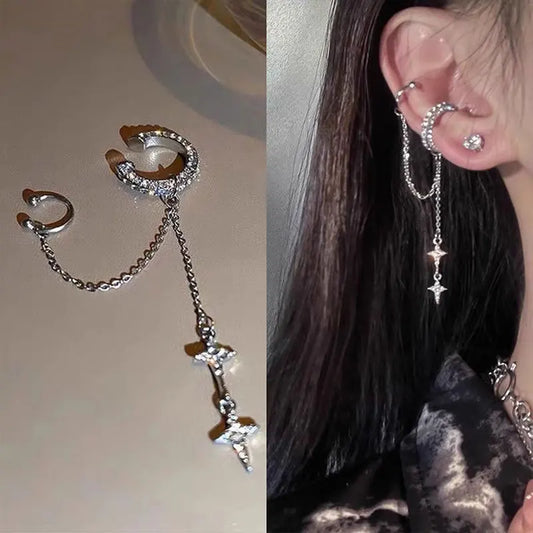 1Pc 2024 Fashion Minilist No Piercing Ear Cuff Earrings for Woman Fake Piercing Tassel Star Ear Clips Earrings for Women Jewelry