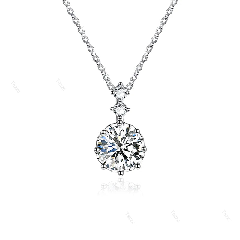 Tezzc 1ct 6.5mm Moissanite Necklace for Women Classic 925 Sterling Silver Sparkling Lab Diamond Pendant Wedding Jewelry