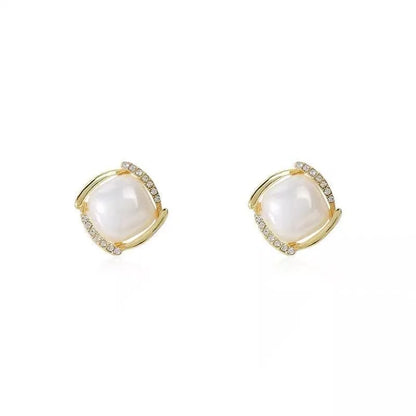925 Silver Needle Korean Fashion Pearl Stud Earrings For Women Jewelry 2025 Trending New Vintage French Women's Crystal Earrings