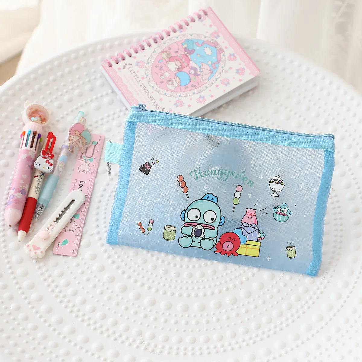 Kawaii Hello Kitty Stationery Bag Cute Cartoon Mesh Storage Bag Transparent Desktop Decoration Student Supplies Gift Wholesale