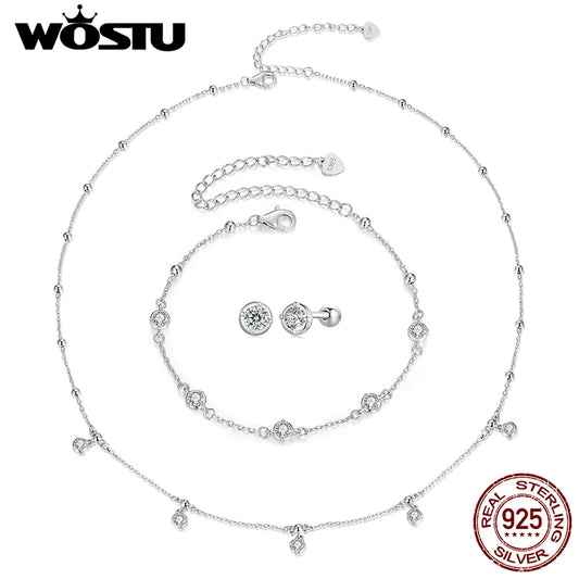 WOSTU 0.5CT Moissanite Bead Chain Necklace For Women 925 Sterling Silver Diamond Cut Starry moissanite Neckalces Party Jewelry