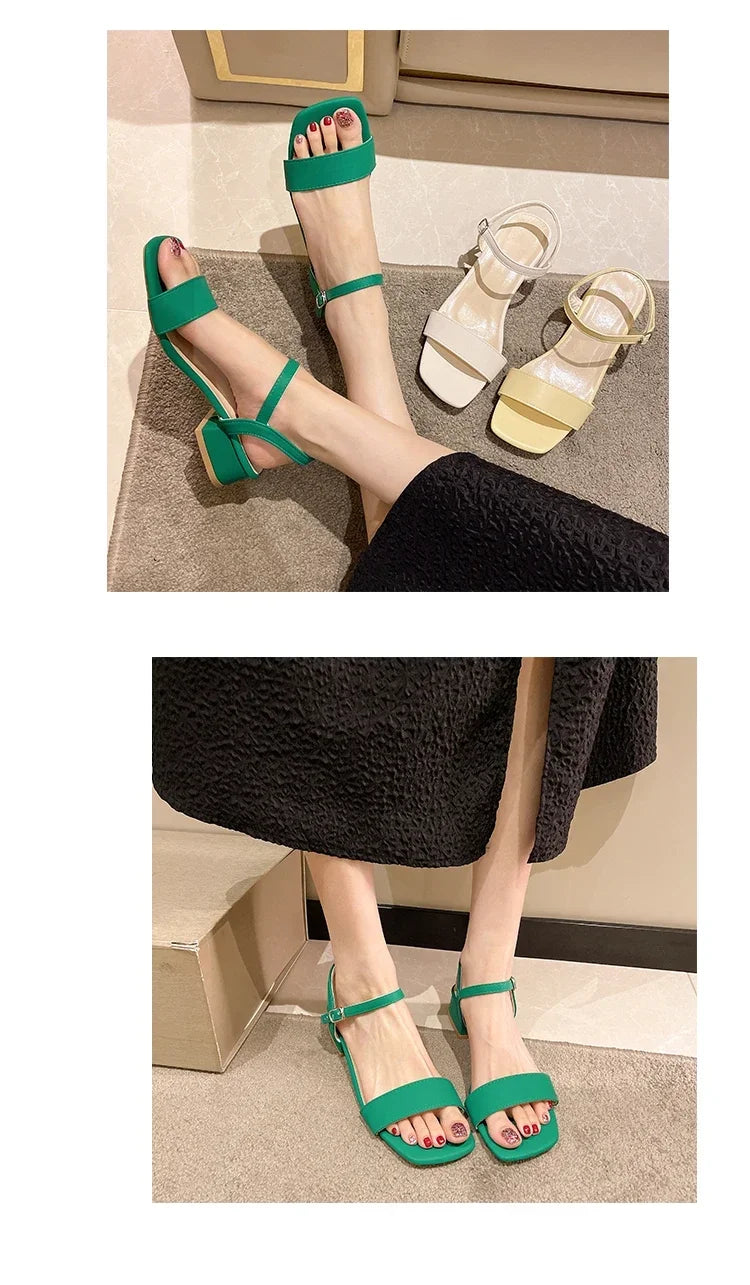 夏の女性用サンダル、女性用の新しい厚底サンダル、ネットセレブ、バックル付きの優しいワンライン、妖精スタイル