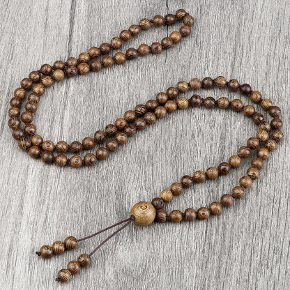 Vintage 108 Wooden Beads Bracelets 6mm Women Men Elastic Beaded Long Necklace Fashion Buddhist Prayer Yoga Jewelry Handmade Gift