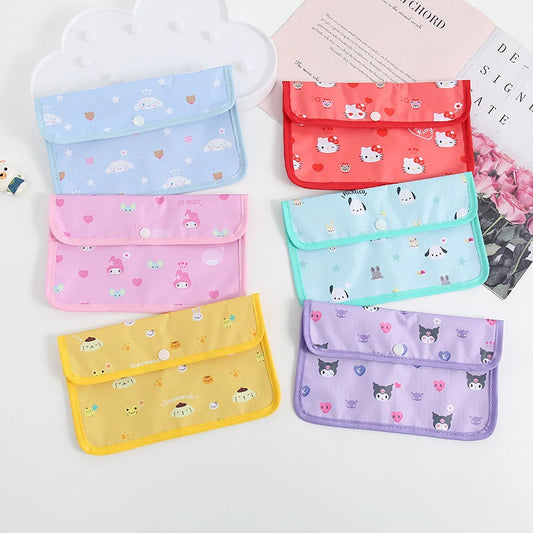 Sanrio Kuromi Waterproof Mask Storage Bag Melody Portable Small Item Storage Bag Cosmetic Bag Oxford Cloth Receipt Bag