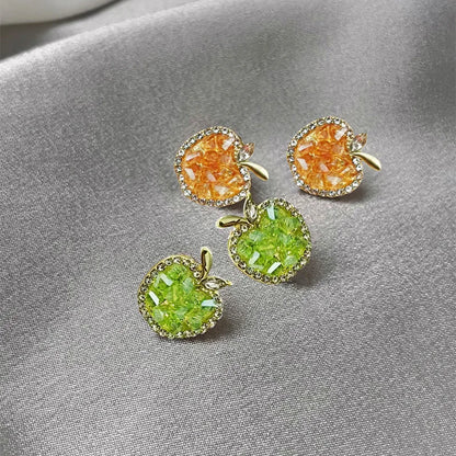 Green Crystal Apple Earrings Fashionable Jewelry Earrings For Women