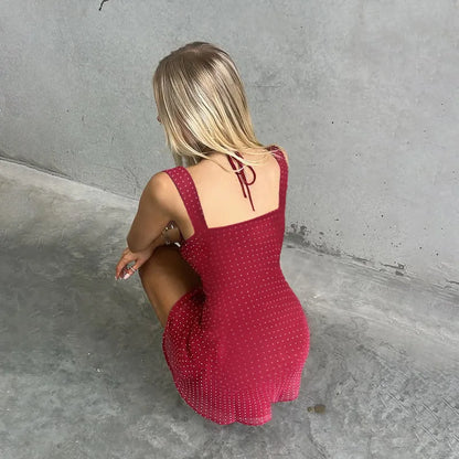 Yaminiya Elegant Polka Dot Print Backless Party Dresses Women Causal Sleeveless Beach Dress Vestidos Summer Sundress Sexy Skinny