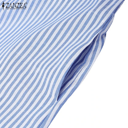 2025 Autumn Striped Dresses ZANZEA Fashion Women V Neck Long Sleeve Work Dress Elegant Office OL Sundress Maxi Long Vestido Robe