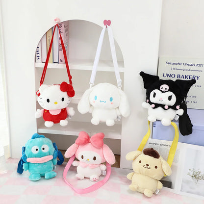 Cute Sanrio Shoulder Bag My Melody Kuromi Cinnamoroll Plush Bag Messenger Bag Girl Women Hello Kitty Travel Bag Anime Bag Gift