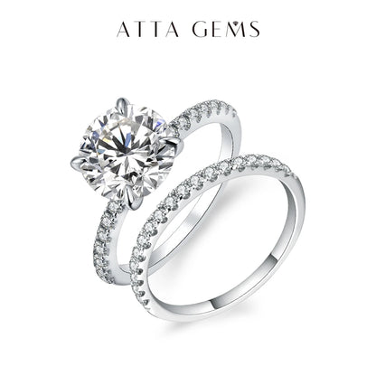 ATTAGEMS 925 Sterling Silver White Gold Round Excellent Cut Moissanite Ring for Girls Cocktail Jewelry