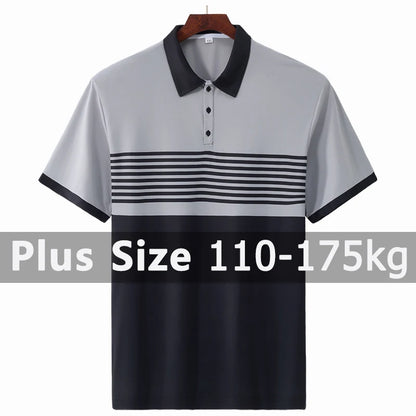 ストライプ柄ポロシャツ メンズ プラスサイズ 1XL-7XL 110-175kg 半袖ポロTシャツ ゆったりポロシャツ オーバーサイズトップス 大きいサイズ メンズ服