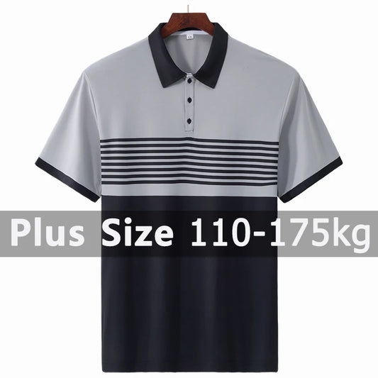 ストライプ柄ポロシャツ メンズ プラスサイズ 1XL-7XL 110-175kg 半袖ポロTシャツ ゆったりポロシャツ オーバーサイズトップス 大きいサイズ メンズ服