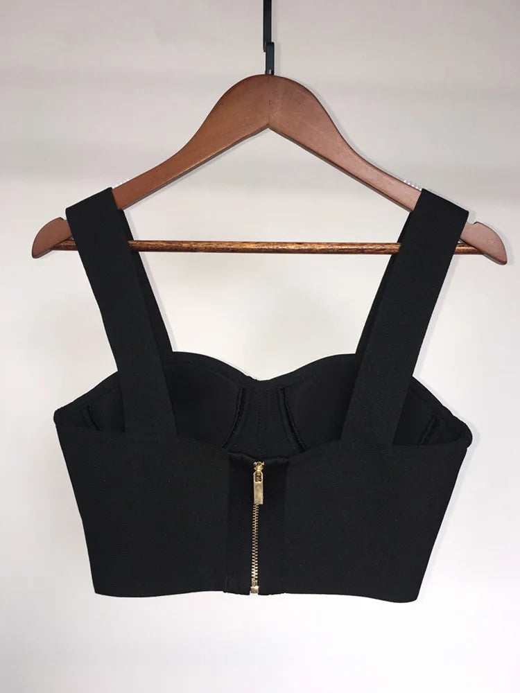 Women Summer Soild Sexy Strapless Backless Orange Black White Camis Bandage Tops 2023 Celebrity Designer Fashion High Street Top