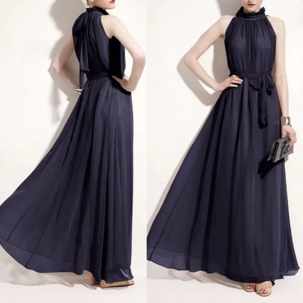 Halter Neck Dress Lace Up Elegant Sleeveless Club Party Dress Sexy Ruffled Evening Party Maxi Dress Prom Gown Beach Dresses
