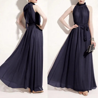 Halter Neck Dress Lace Up Elegant Sleeveless Club Party Dress Sexy Ruffled Evening Party Maxi Dress Prom Gown Beach Dresses