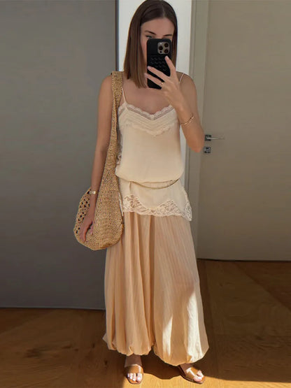 Elegant Stain Lace Tank Women Sleeveless Backless Tube Top Solid Lady Tanks 2025 Fashion Summer Female Strap Outwear