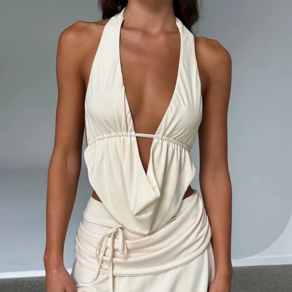 Summer New Tank Women Sexy Sleeveless V-Neck Lady Crop Top Fashion Black Backless Streetwear Casual Slim Tank Elegant Clothing