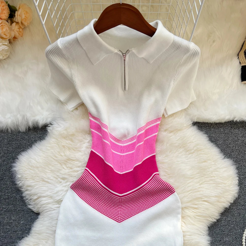 YuooMuoo Chic Fashion Sexy Wrap Hips Mini Dress 2025 Ins Hot Patchwork Slim Waist Knitted Summer Dress Streetwear Lady Outfits