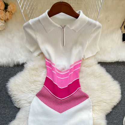 YuooMuoo Chic Fashion Sexy Wrap Hips Mini Dress 2025 Ins Hot Patchwork Slim Waist Knitted Summer Dress Streetwear Lady Outfits