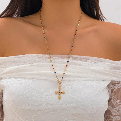 Unique Cross Pendant Necklace for Women Simple Crystal Necklace Sweater Chain Long Y-shaped Necklace Y2K Party Jewelry 2024