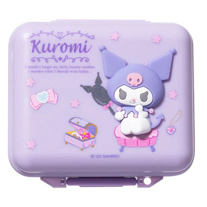Cute Kuromi My Melody 7 Compartment Pill Case Daily Medicine Organizer with Removable Stickers Travel Portable Moisture Proof