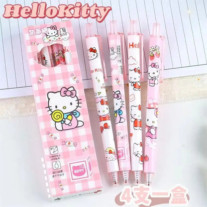 4Pcs Sanrio 0.5mm Press Ballpoint Pen Black Quick Drying Hello Kitty Cinnamoroll Kuromi Gel Pen Student School Stationery Gifts