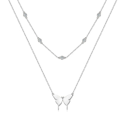 Lnkry Double Layer Chain Necklace For Women 925 Certified Original Butterfly Moissanite Pendant Necklace 2025 Trend Jewelry