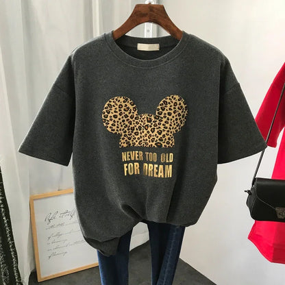 Gold Letter Grapic Leopard T-shirts Women Summer Loose Harajuku Female Black White T Shirt New Casual Women's Clothing Korean