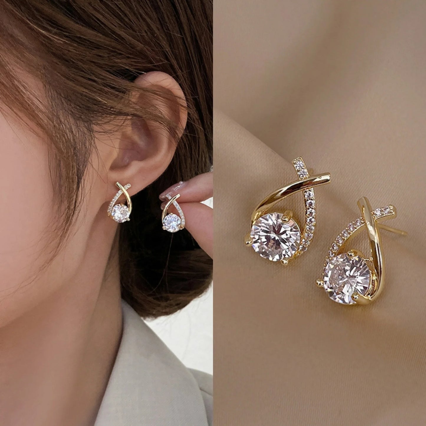 925 Silver Needle Korean Fashion Zircon Geometric Earrings For Women Jewelry 2025 Trending Luxury Crystal Cross Stud Earrings